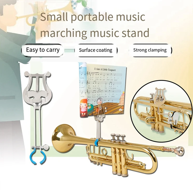 B48B-Brass Instrument Trumpet Music Stand Portable Marching Music Clip Trumpet Clip