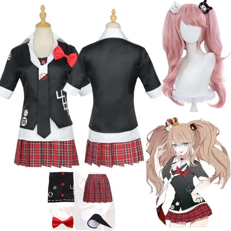 

Anime Danganronpa Enoshima Junko Cosplay Costume Uniform Cafe Work Clothes Short Skirt Double Tail Braid Wig Halloween Costume