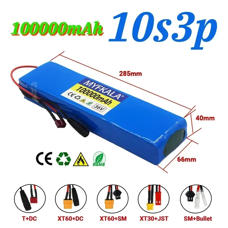 

36V 100Ah 18650 rechargeable lithium battery pack 10S3P 1000W with BMS