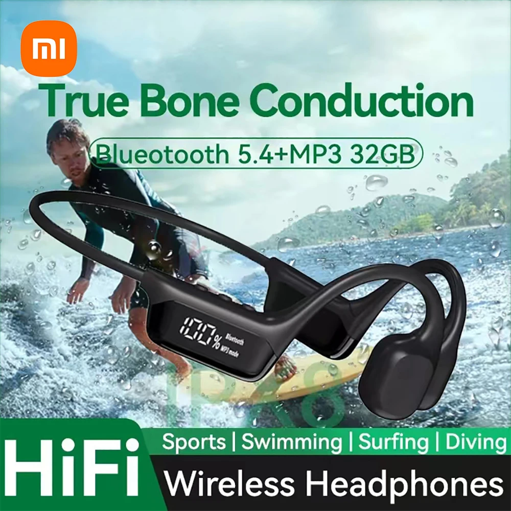 Фото Беспроводные наушники Xiaomi IPX8 с костной проводимостью для плавания, Bluetooth, 32 ГБ, mp3-плеер, Hi-Fi, басовые, музыкальные, спортивные наушники №1