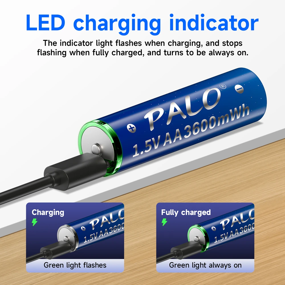 1.5V AA USB Rechargeable Li-ion AA Battery 3600mWh +USB 1.5V AAA Lithium Rechargeable Battery AAA 1110mWh with USB Cable — view 2