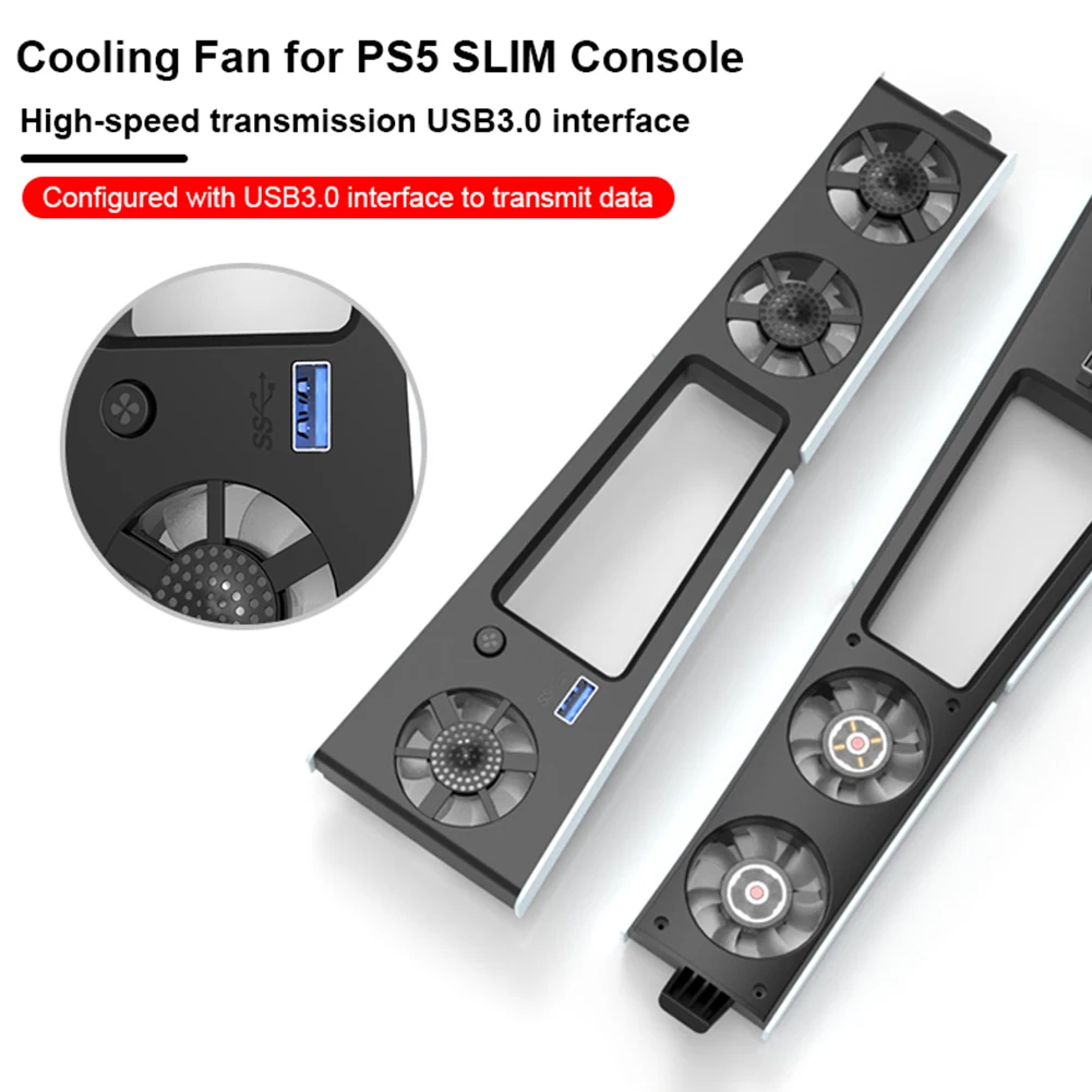 측면 장착 냉각 선풍기 USB 허브, RGB 조명 포함, 조용한 콘솔 쿨러, PS5 슬림 액세서리, 플레이스테이션 5 슬림 콘솔용