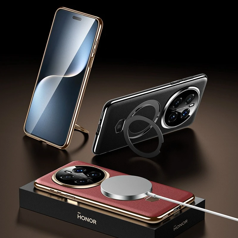Luxury Magnetic Leather Phone Case with Metal Holder