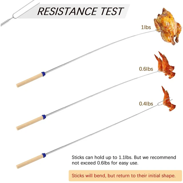 Marshmallow Pörkölő Botok Fa Fogantyúval Meghosszabbítható Bbq Villák U Forma Hot Dog Nyársok Botja A Szabadtéri Grillhez - Image 3