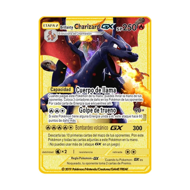 Pokemon Gold Card Metal Card Game Anime Battle Pokemon Gold Spanish Kaarten Charizard Pikachu Game Collection Cards Gift Kids X6