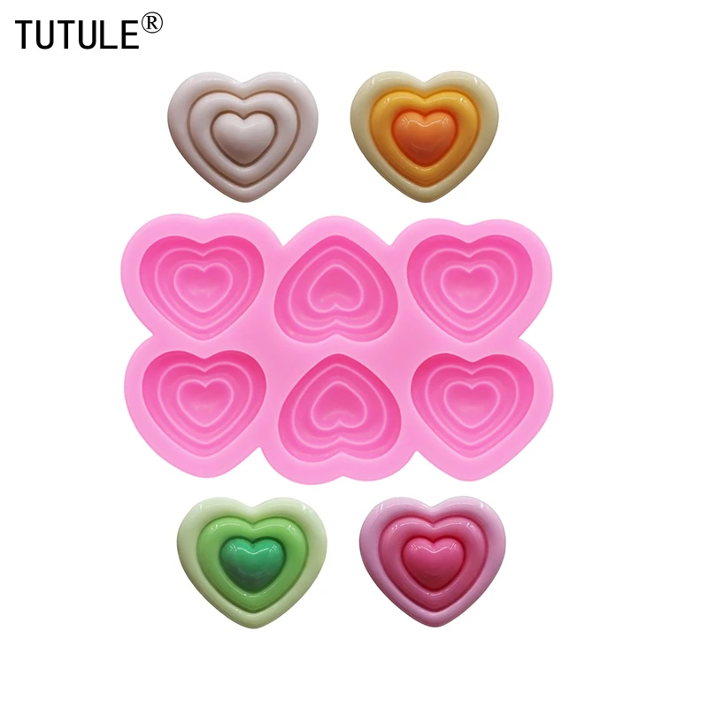 Silicone Mold DIY three layers love silicone mold jewelry accessories Earrings clay silicone mould heart-shaped Chocolate cake Decor molds