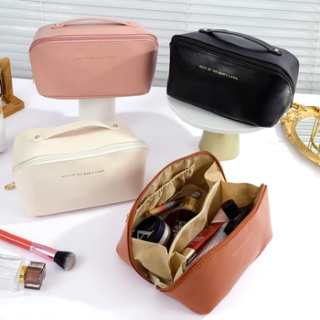 Large Cosmetic Bag For Women Pu Leather Make Up Pouch Portable Washbag Organizer Storage Travel Toiletries Luxury Brand Hangbag