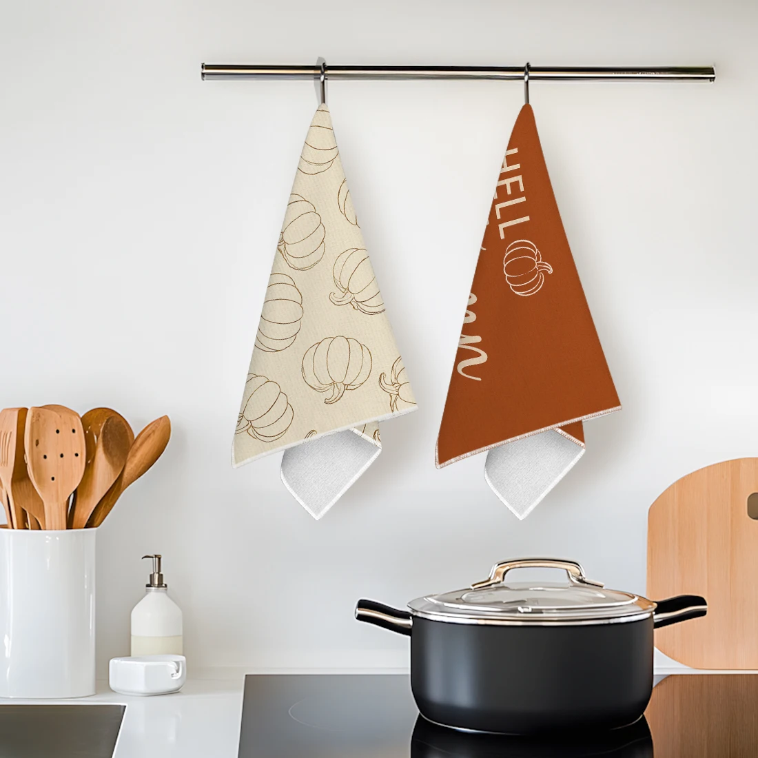 Set of 2 Soft Absorbent Autumn Thanksgiving Kitchen Towels