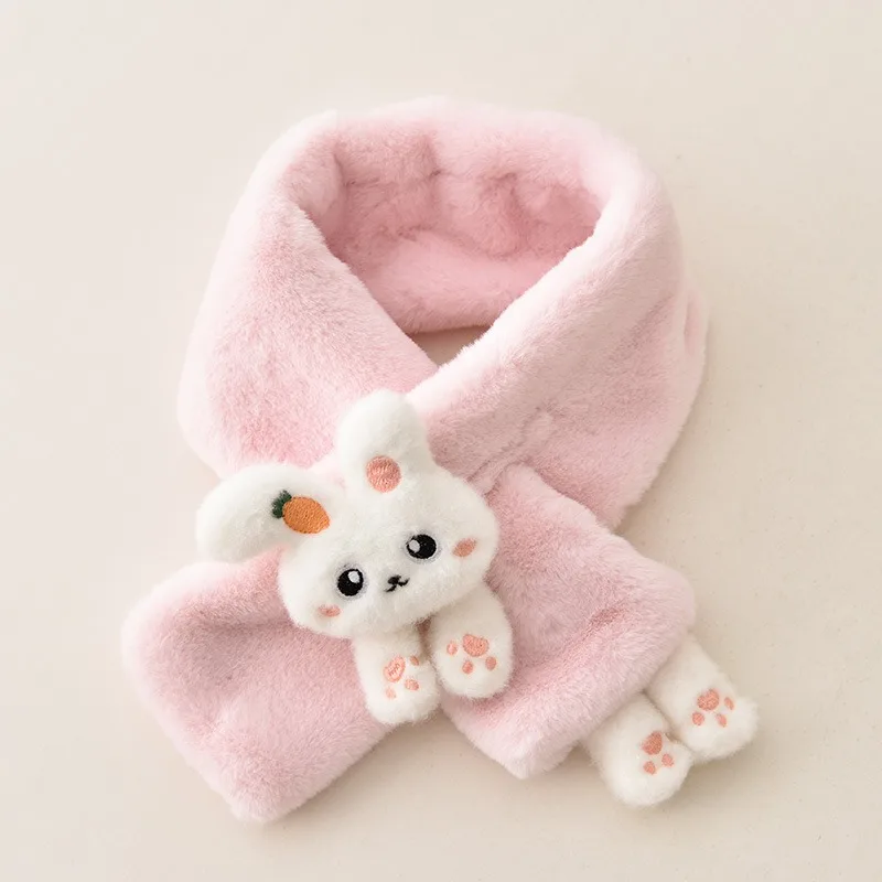 Baby Scarf Boys Girls Winter Scarfs Thick Plush Cross Children's Baby Bib Cute Cartoon Rabbit Faux Fur Neck Protection Warm Shawl baby scarf