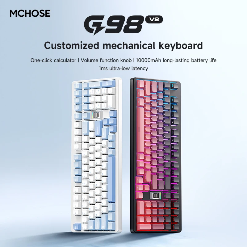 MCHOSE G98 V2 Mechanical Keyboard Customized RGB 10000mAh Hot Swap Wireless Tri-mode Gasket Structure Ergonomics Esport Keyboard