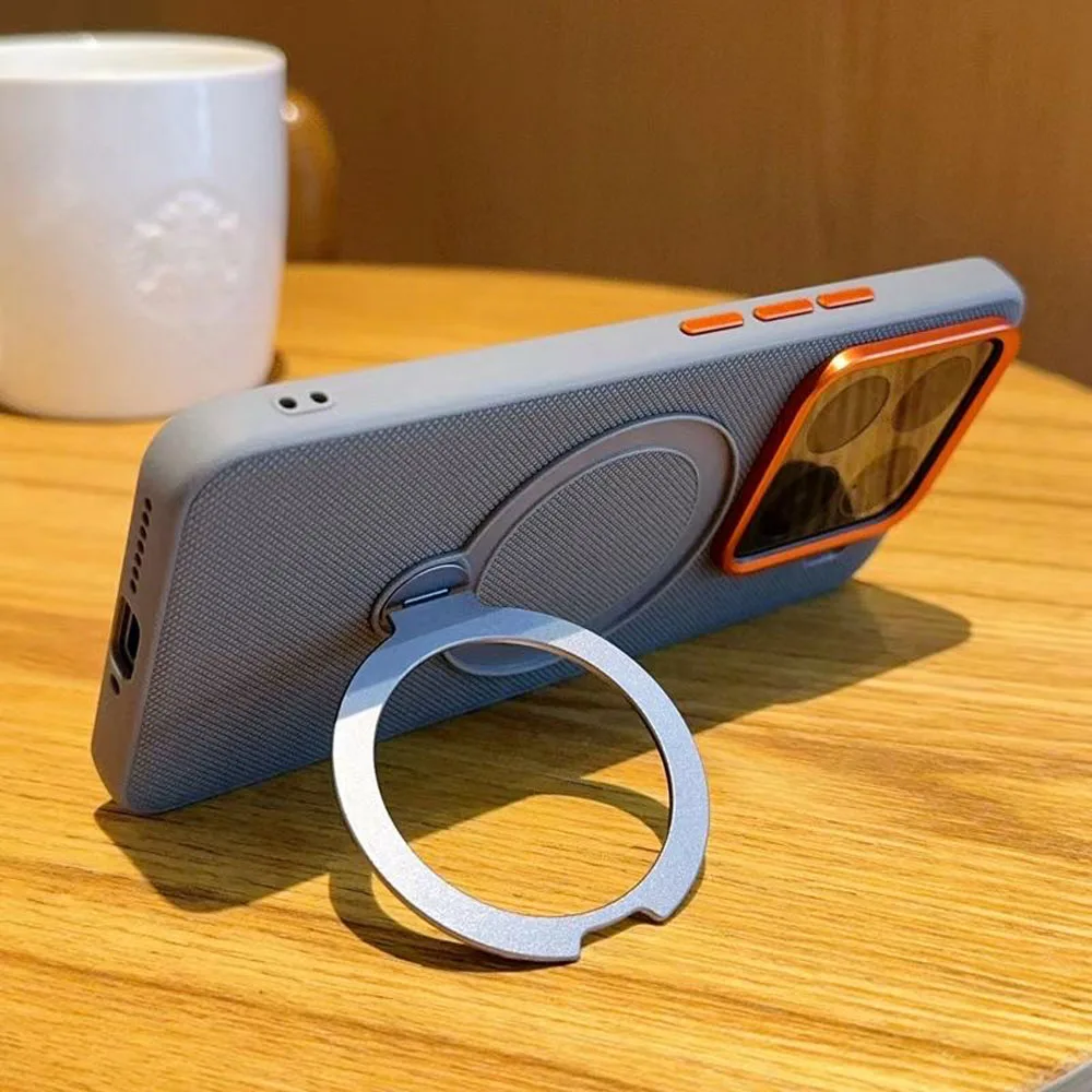 Solid Color Magnetic Holder Case with 360° Rotatable Stand and Alloy Lens Protection - Shockproof Cover