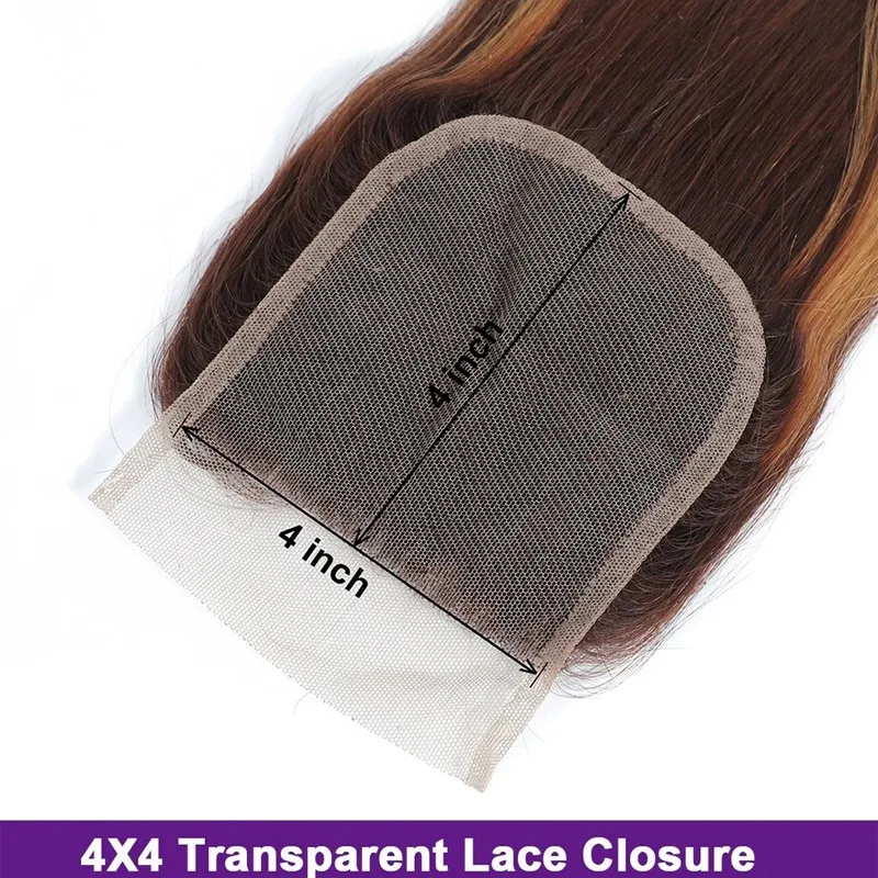 P4/27 Body Wave 4x4 Lace Closure Highlight Human Hair Transparent Lace Closure Brazilian Virgin Hair For Women Soft and Silky