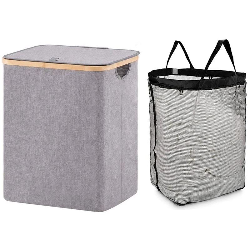 

Laundry Basket With Lid,Waterproof Foldable Laundry Basket With Lid With Handle Large Bamboo Dirty Clothes/Toys/Debris