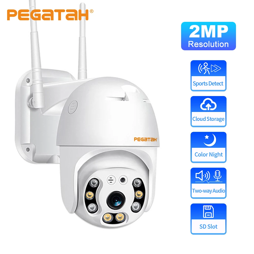 

PEGATAH 2MP PTZ WIFI IP Camera Wireless HD Color Night Vision Wifi IP Cam Outdoor Ai Auto Tracking CCTV Surveillance Cameras