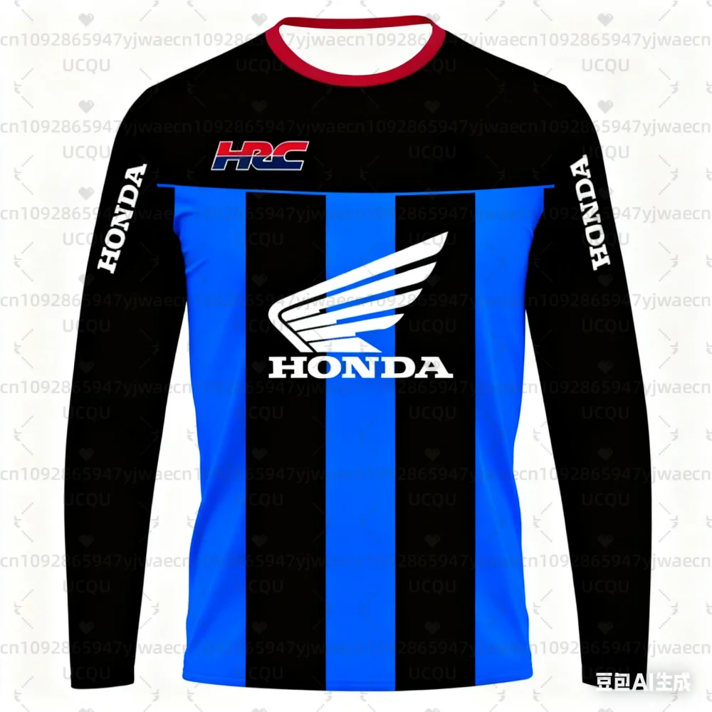 봄과 가을 남성과 여성의 오토바이 스트라이프 혼다 라이딩 긴팔 티셔츠 여름 빠른 건조 긴팔 티셔츠