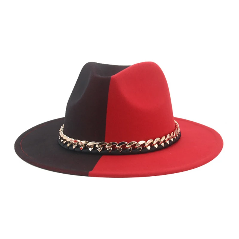 QBHAT Red and White Patchwork Fedoras Jazz Top Hat Women Flat Brim