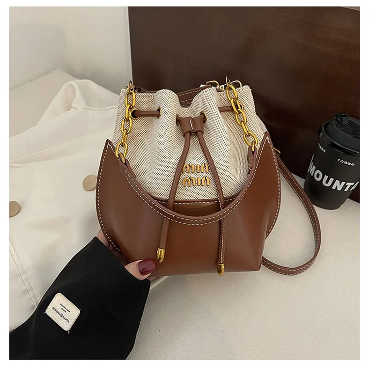 Shoulder bag canvas shoulder bag lady messenger bag Handheld Bucket Bag Women Fashionable Casual Shoulder Bag Korean Version Niche Simple High-end Crossbody