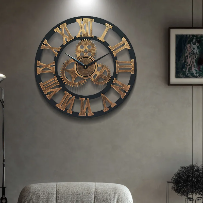Real Moving Gears Wall Clock Large Modern Metal Clocks for Living Room  Decor, Industrial Steampunk Unique Vintage Rustic Decorative Clock for Home