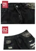 MIJKO Jeans Men's and Women's Camouflage Patchwork Washed Hole Design Jeans 2025ss 4