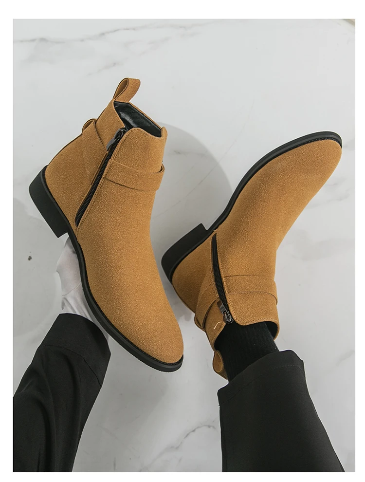 Herren-Chelsea-Stiefel aus Wildleder, hohe Lederschuhe mit Reißverschluss, modische, bequeme, rutschfeste Stiefeletten für Freizeitgeschäfte – Detail 16
