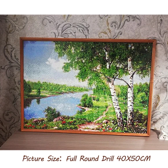 Evershine 5D DIY Diamond Mosaic Landscape Diamond Painting Birch Trees Full Set Embroidery River Pictures Of Rhinestone