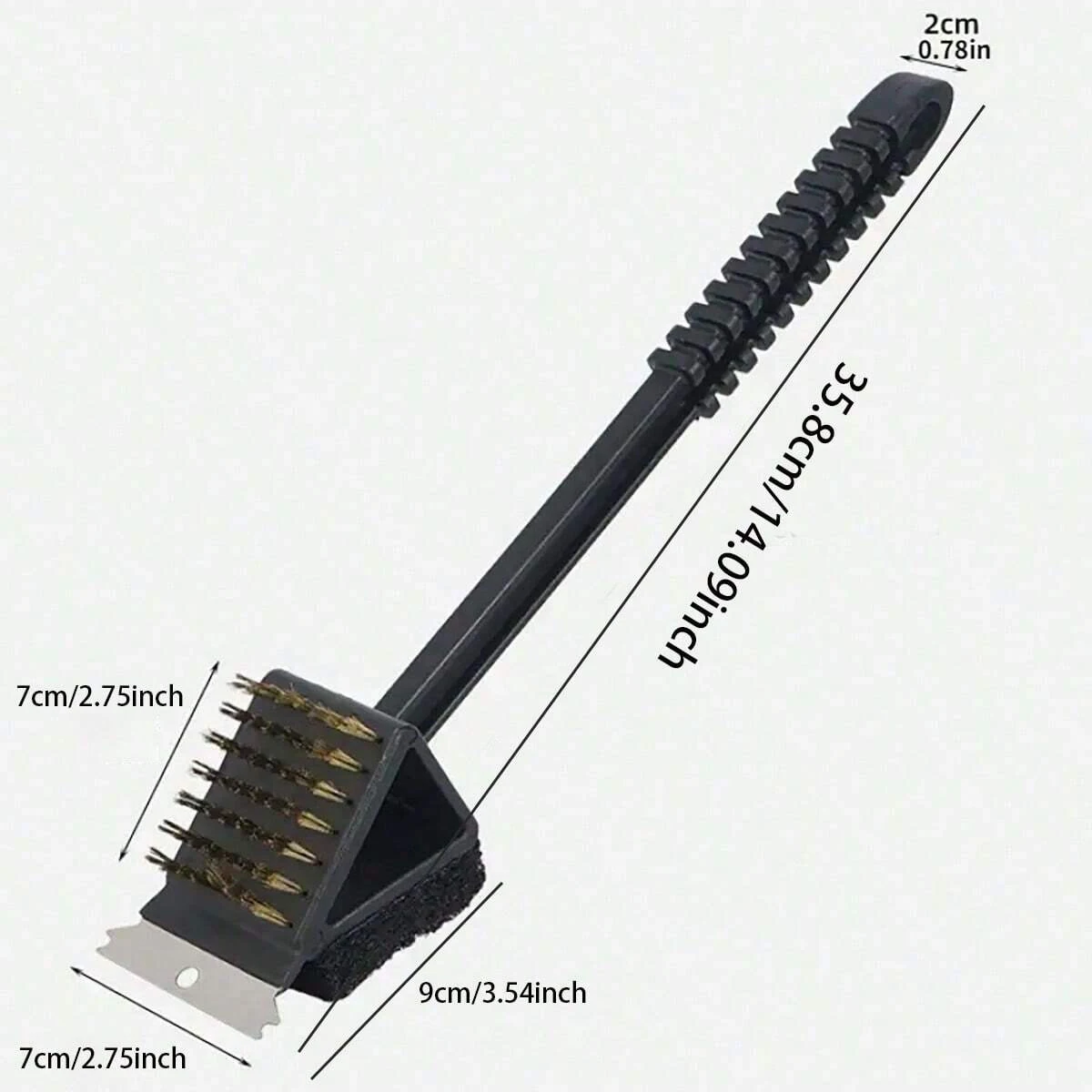 1pc-Long Handle BBQ Tool Barbecue Grill Oven Cleaning 3 in 1 CornerCopper Wire Brush for Outdoor PicnicCopper Wire Sponge Shovel