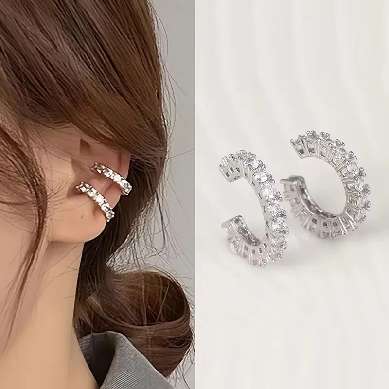 Full Rhinestone Zircon Ear Cuff Ear Clip 2Pcs for Women No Pierced C Shape Earcuff Wrap Earcuff Clips Fashion Jewelry Gifts