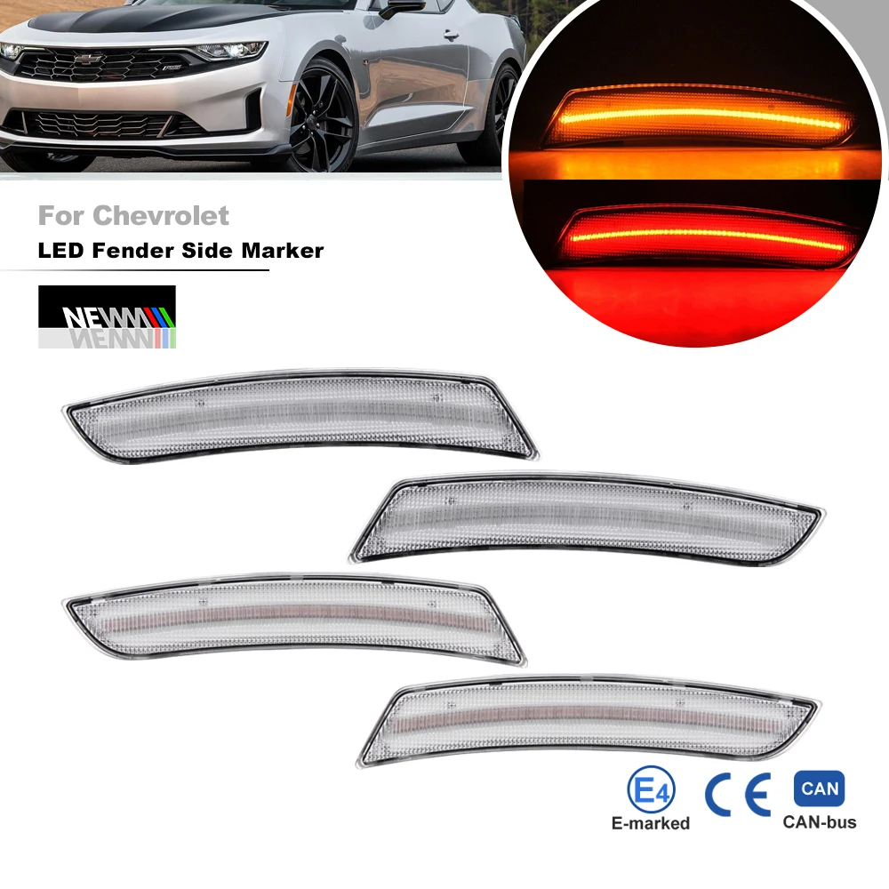 

Fits For Chevrolet Chevy Camaro 2016-2019 F&R Amber Red Fender Led Side Marker Lights Auto Turn Signal Indicator