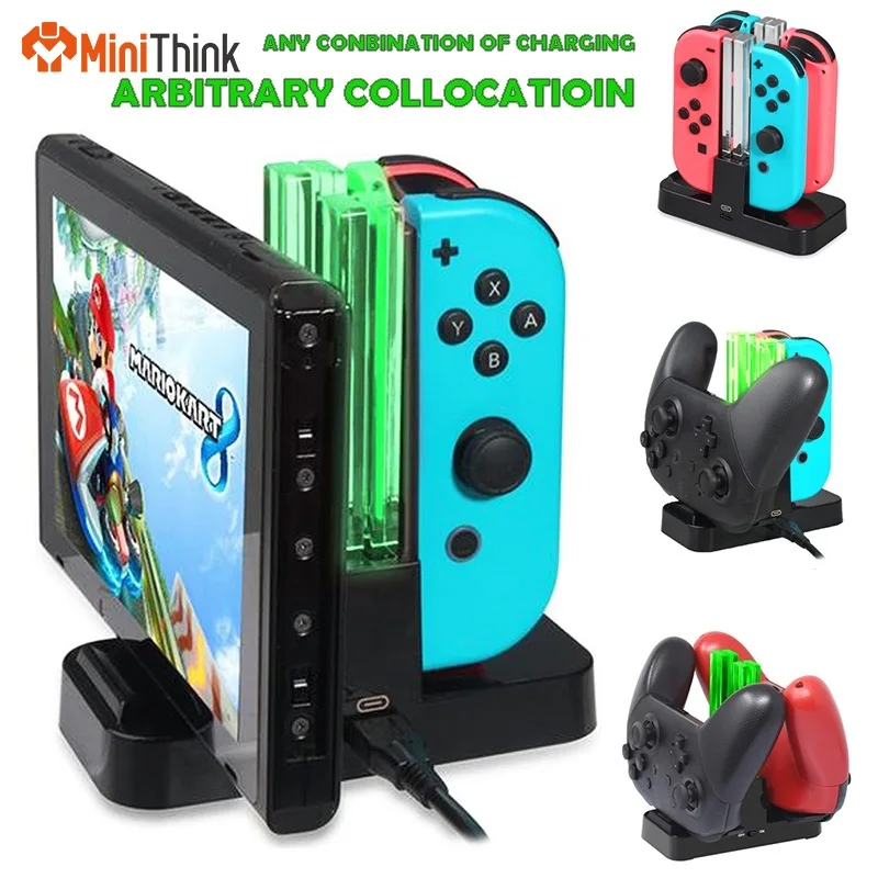 4 In1 For NS Nintend Switch Joy-Con &amp Pro Controller with Dual LED Light Indicator Gamepad Charging Dock Stand Station Charger |