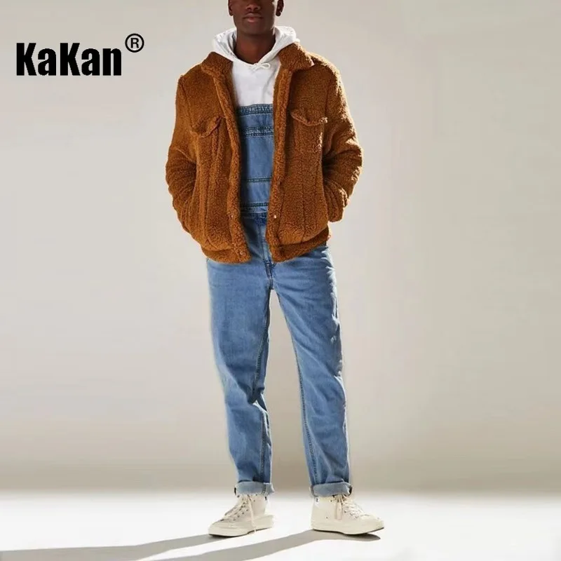 Kakan - European and American New Strap Pants Jeans for Men, Dark Blue Black High Waist Men's Jeans K34-725