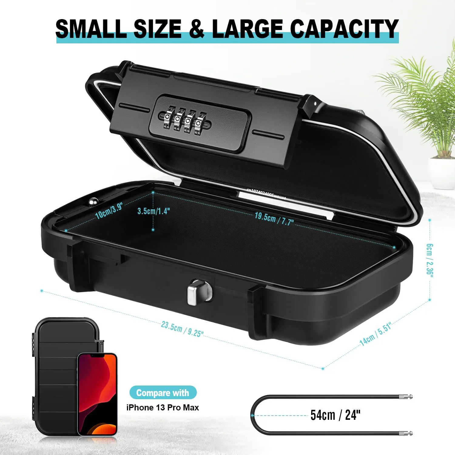 Basics Portable Security Case Lock Box Safe With Combination Lock For Valuables, Documents, College Dorm Room, XL, Black - View #9