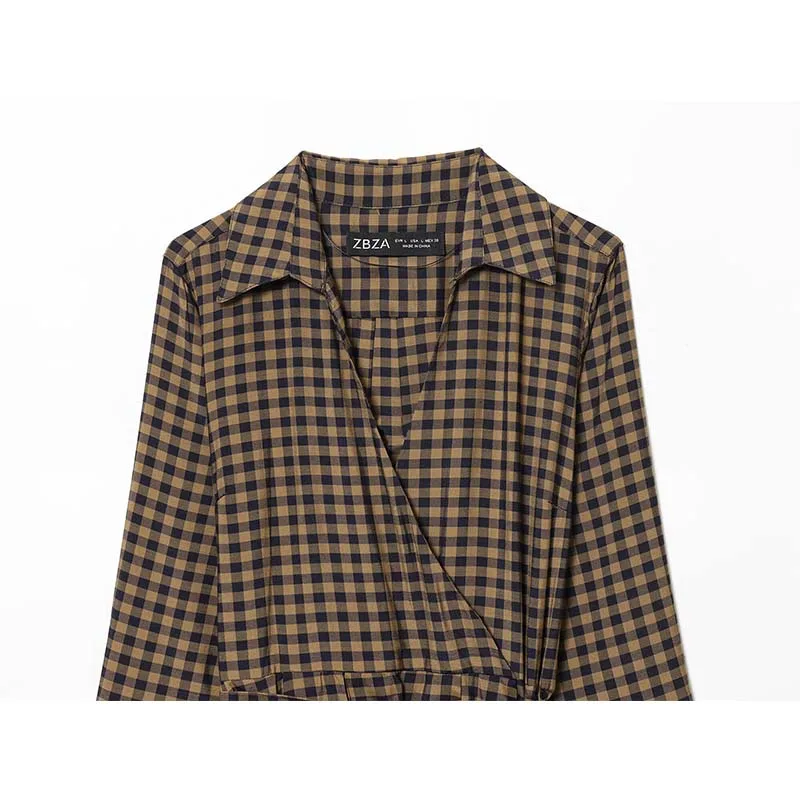 2025 New Women Fashion Plaid Shirt Collar Dress Long Dresses With Belt Chic Dresses Women Long Sleeve Casual Autumn Dress