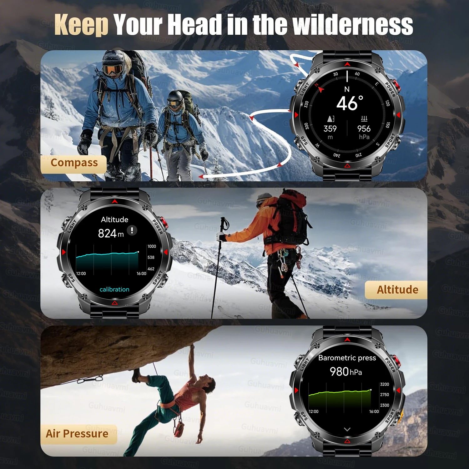 New GPS SmartWatch Military T-Rex Compass 10ATM Waterproof Tactics Sport Flashlight HD Call Smartwatch Men Swim RIDE Run Watches