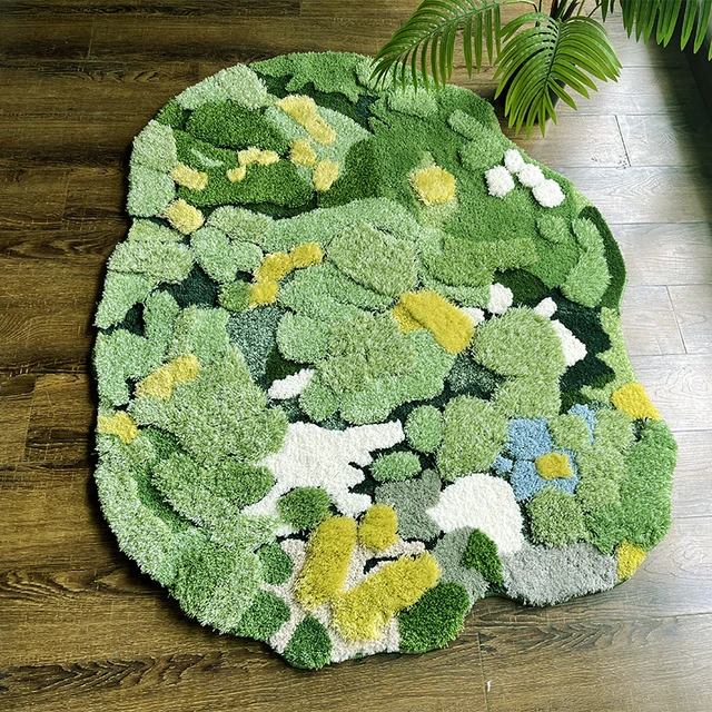 3D Flocked Moss Carpet Mats Living Room Green Flocked Bedside