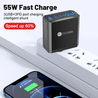 55W 3 USB 3 PD Charger Fast Charging QC3.0 Travel Charger For iPhone 15 14 Samsung Xiaomi Mobile Phone Adapter EU KR US UK Plug 3