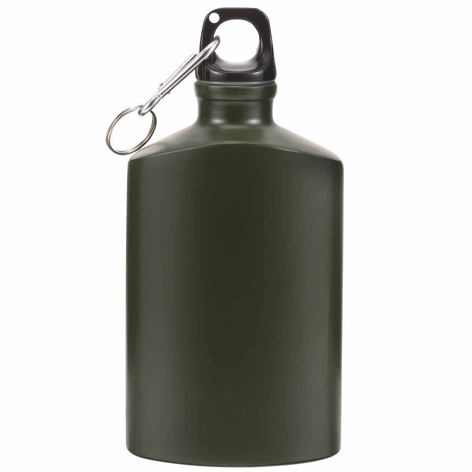 Aluminum Flat Kettle Travel Camping Kettle Hiking Outdoor Recreation Portable With Hook (Army Green 500ml)