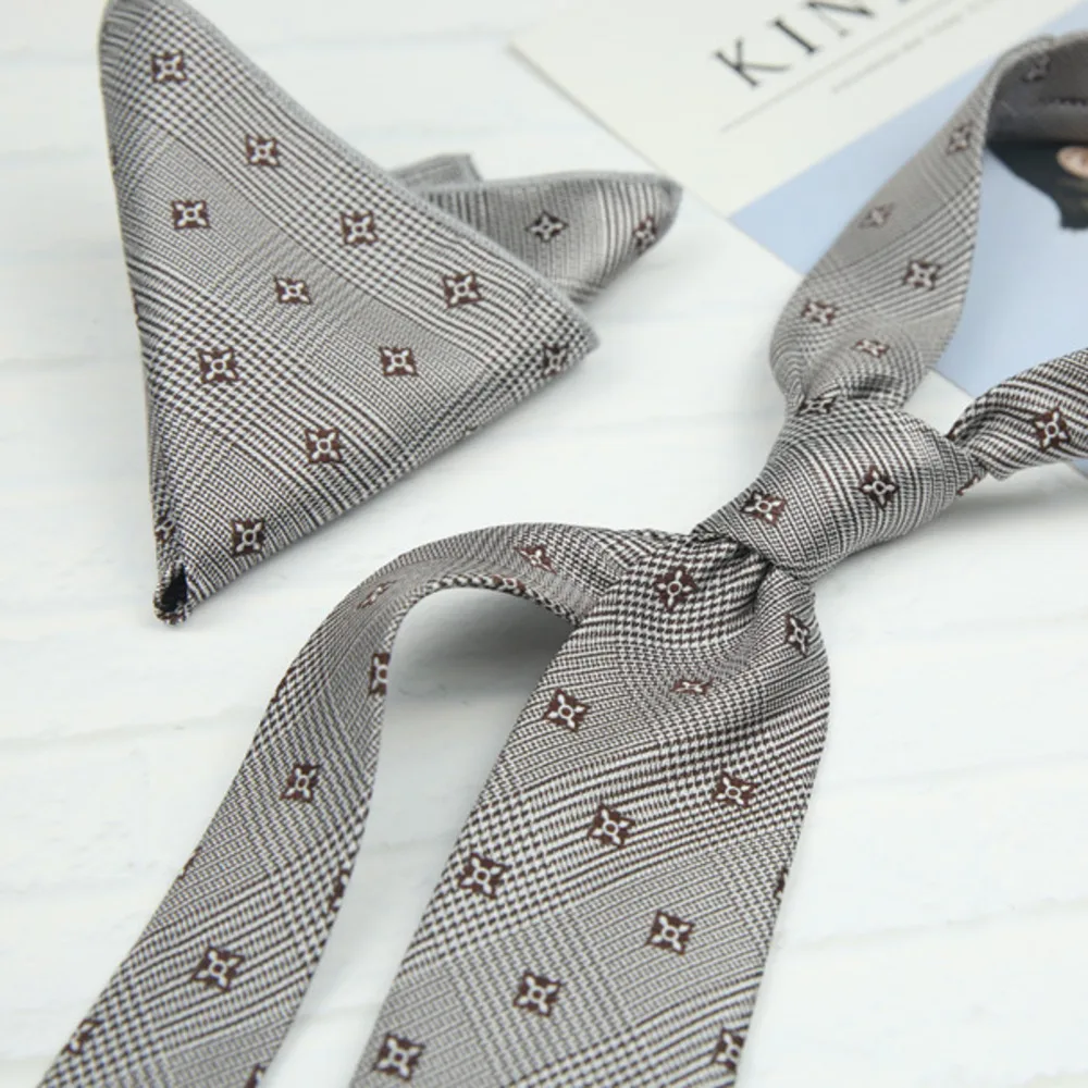 2pcs Neck Ties Set New Arrival Wine Red Striped Neckties Formal Business Khaki Dots Floral Pocket Square Wedding Shirt Cravat