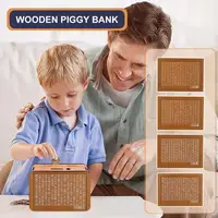 Money Jar with Numbers Saving Challenges Box Wooden Money Box with Counter Marker Pen Piggy Bank for Kids Adults Coin for Saving 2