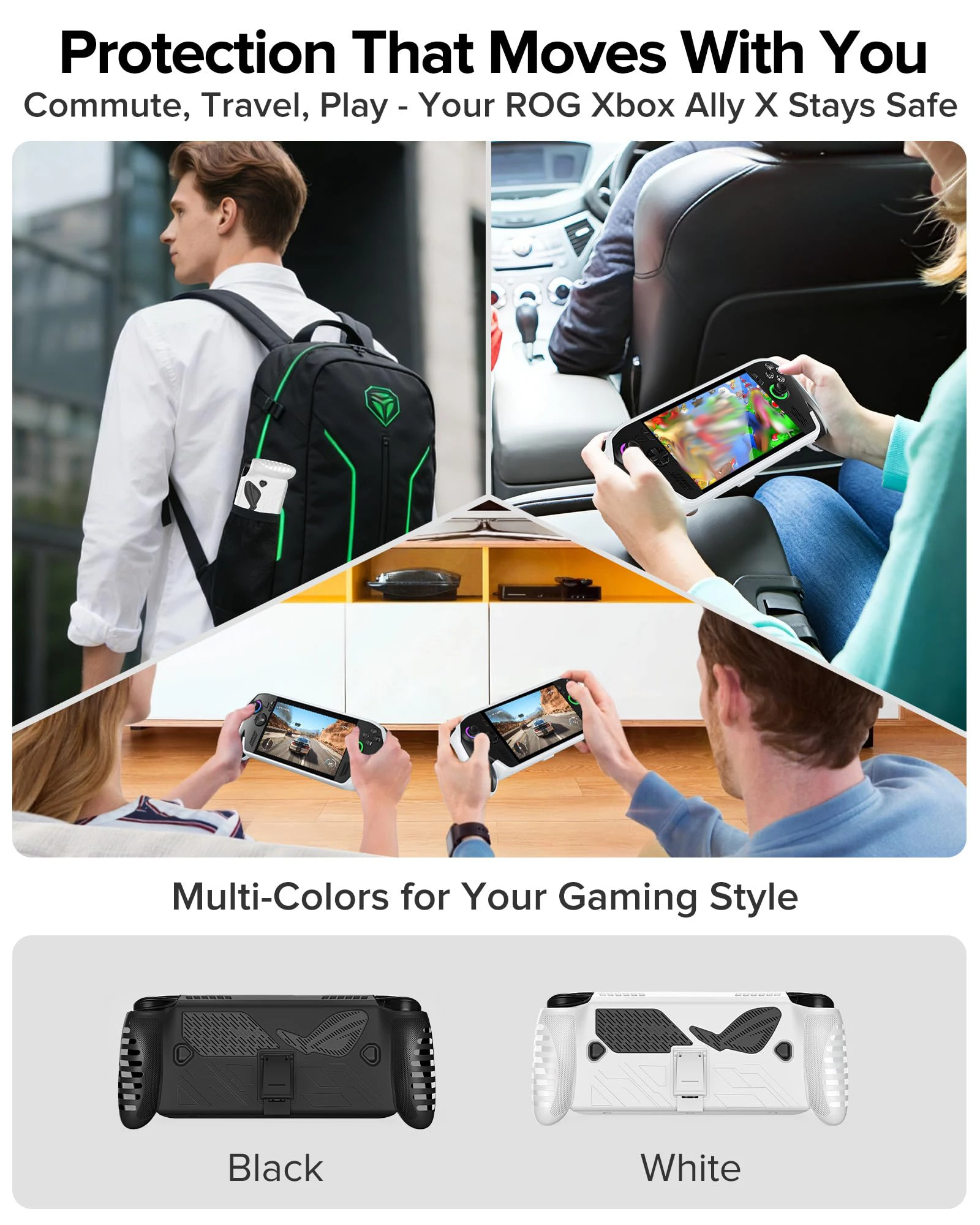 Silicone Shockproof Ergonomic Grip Case with Kickstand - Anti-Slip Protective Cover