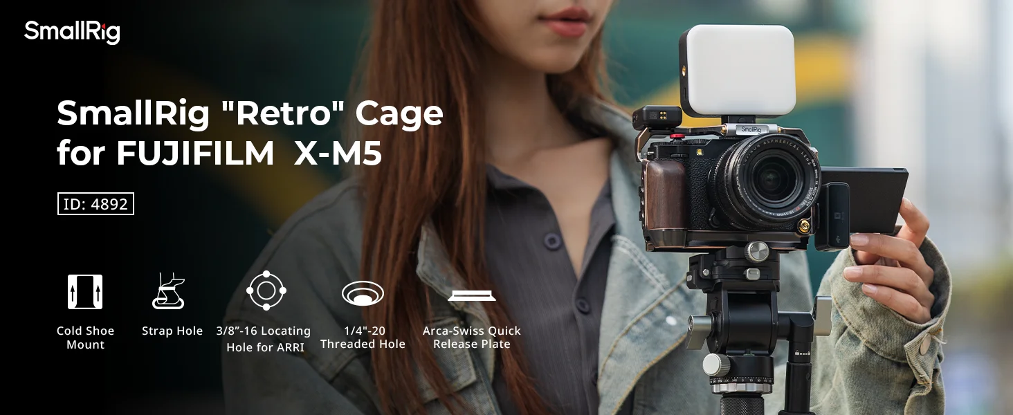 X-M5 “Retro” Camera Cage for FUJIFILM X-M5 with Wooden Handgrip Shutter Release