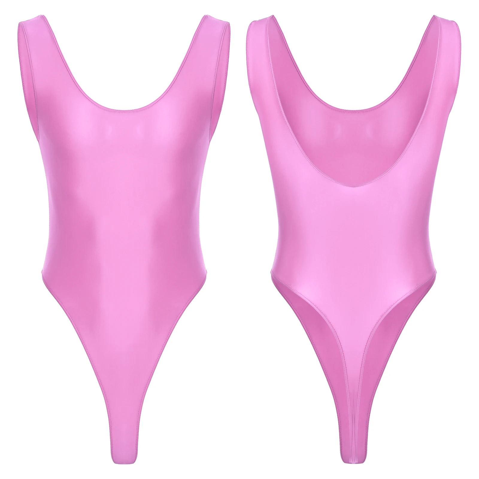 Mens Swimming Costume High Cut Sleeveless Leotard Costume Glossy