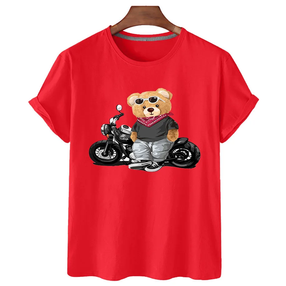 

Summer Loose Motorcycle Bear Print Women's Short Sleeve T-shirts Fashion Casual Girl Boy T-shirt My Body My Choice Graphic