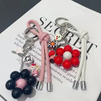 New South Korea Dongdaemun Gentle Cream Colored Leather Rope Contrasting Sun Flower Beads Phone Chain Keychain Bag Pendant 2