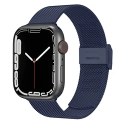 Stainless Steel Metal Strap for Apple Watch - Elegant Bracelet Band (Navy Blue)