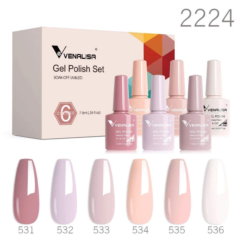 6pcs/set VIP5 Venalisa Gel Nail Polish HEMA FREE Jelly Pink Nude Color Varnish Soak Off UVLED Semi Permanent Lacquer Branded Kit