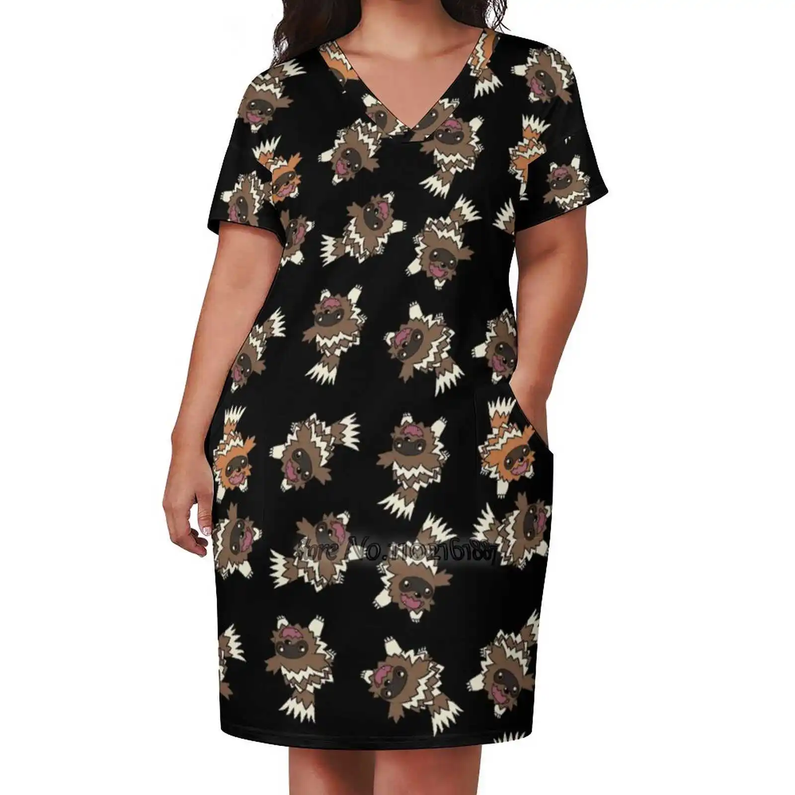 

Zigzagoon Pattern Loose V-Neck Short Sleeve Skirt Elegant High Quality Dress Lightweight Fabric Skirt Zigzagoon Skirt Dress For