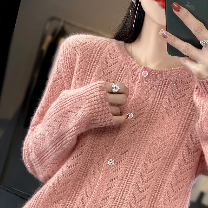 

Wool Cardigan Womens Clothing O-neck Sweater Mujer Long Sleeve Tops Knitwears Korean Fashion Style New In Outerwears Crochet