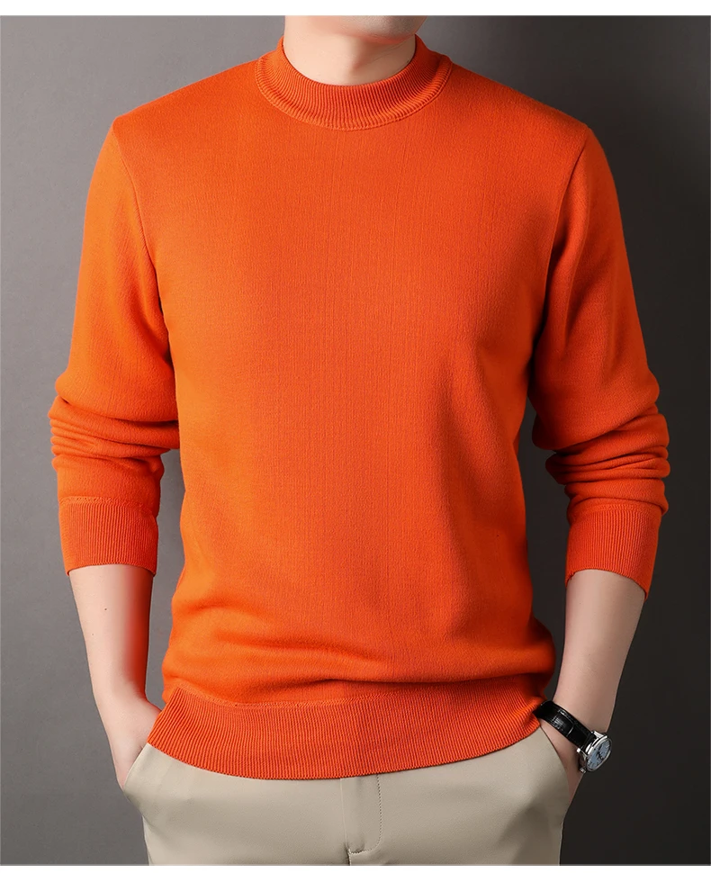 Herren-Pullover mit Rundhalsausschnitt, Fleece-Strickwaren, einfarbig, Samtpullover, schmale Passform, elegante Luxusmarke, braune Strickpullover – Detail 8