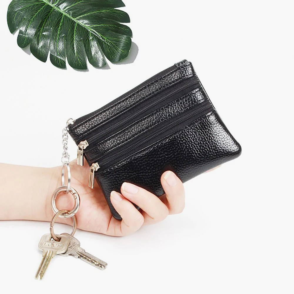 Durable PU Leather Money Coin Purse Wear-resistant Credit Card Holder with Key Ring Zipper Wallet Money Bag Pocket Purse