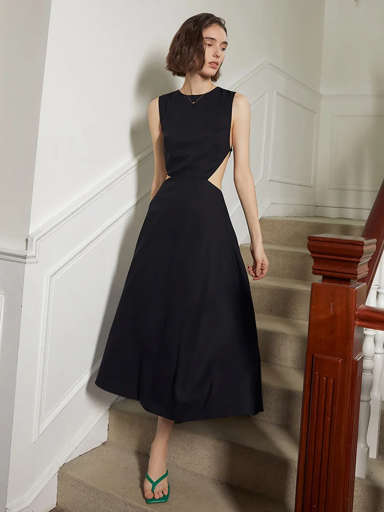 Round Neck Sleeveless Backless Dress